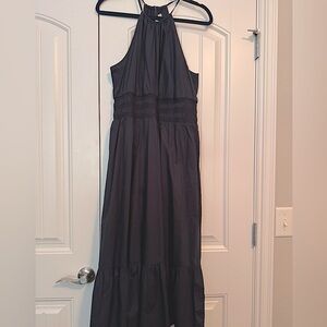 Navy 💯 cotton halter style dress. “ A New Day”size large and only worn once.